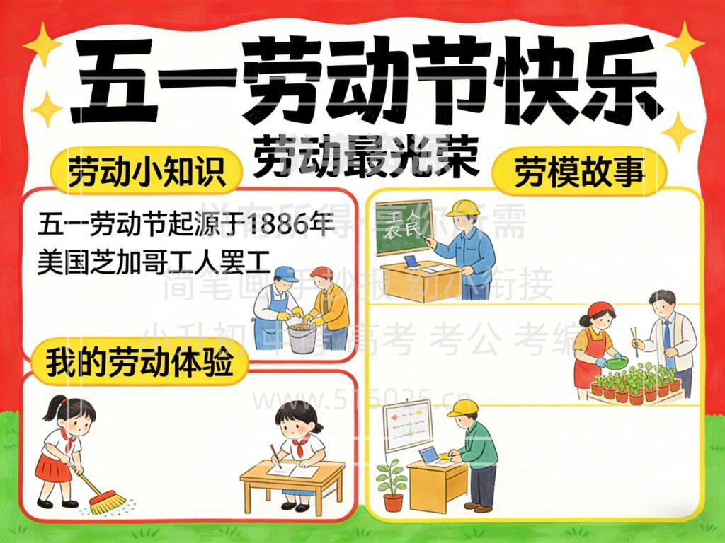 图片[1]-五一劳动节快乐 儿童校园手抄报模板 小学必备 可直接打印