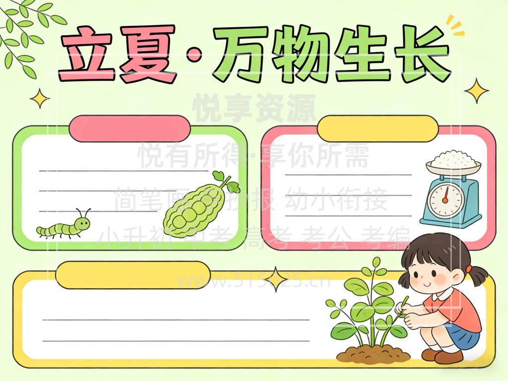 图片[2]-立夏 万物生长 儿童校园手抄报模板 小学必备 可直接打印