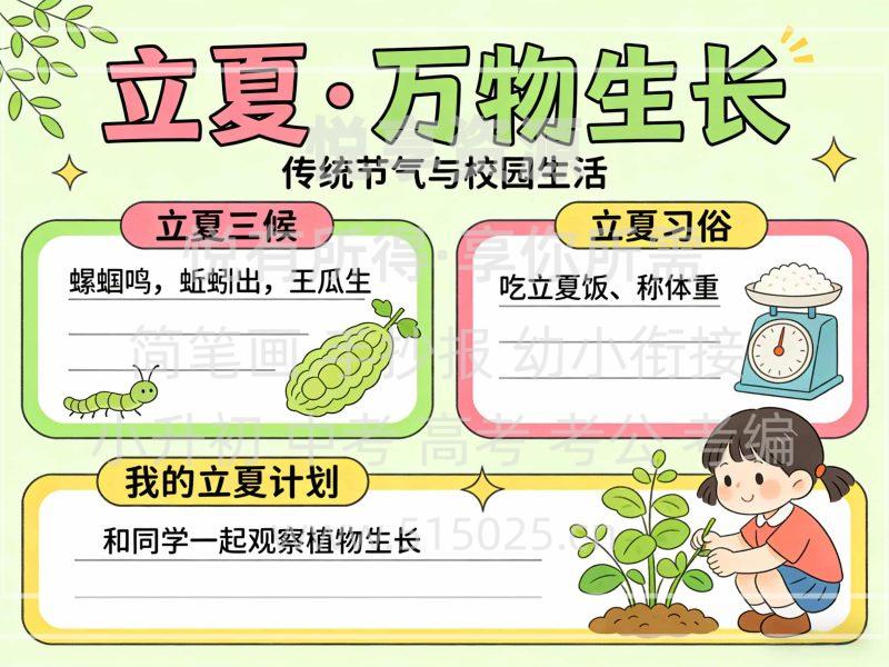 立夏 万物生长 儿童校园手抄报模板 小学必备 可直接打印