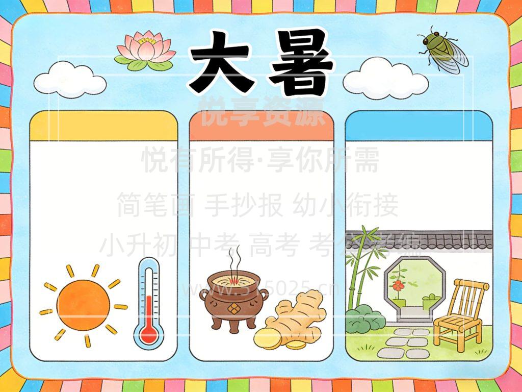图片[2]-节气主题 大暑 儿童校园手抄报模板 小学必备 可直接打印