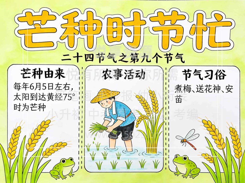 图片[1]-芒种时节忙 儿童校园手抄报模板 小学必备 可直接打印