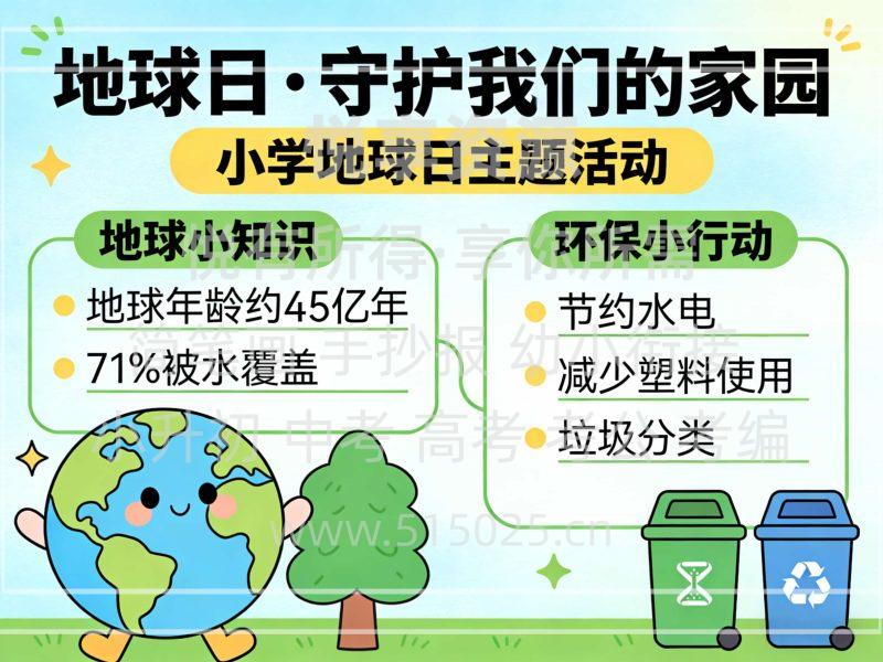 地球日 守护我们的家园 儿童校园手抄报模板 小学必备 可直接打印