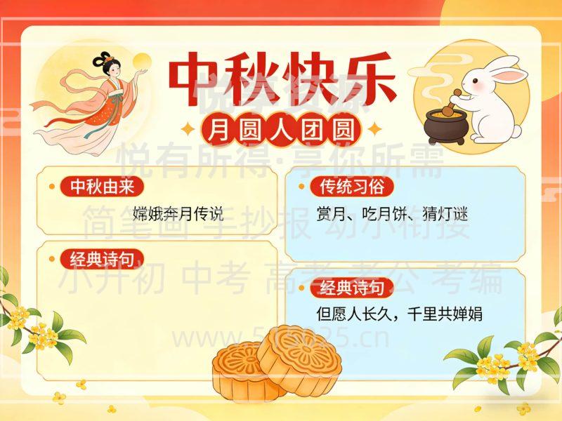 中秋快乐 儿童校园手抄报模板 小学必备 可直接打印-悦享资源