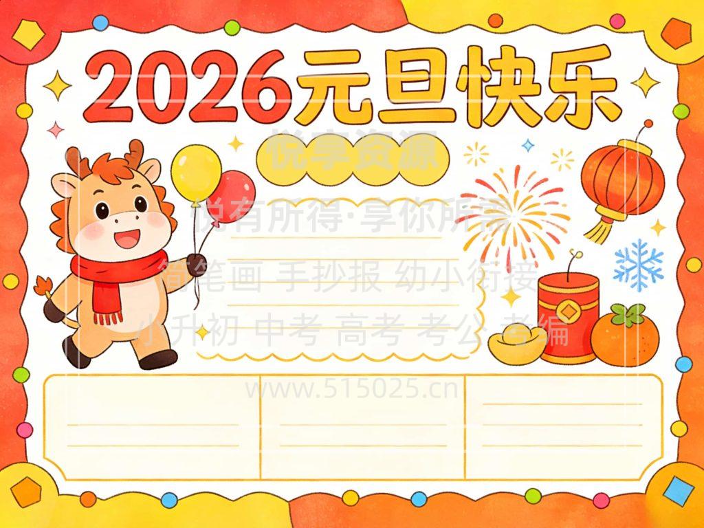 图片[2]-2026元旦快乐 儿童校园手抄报模板 小学必备 可直接打印