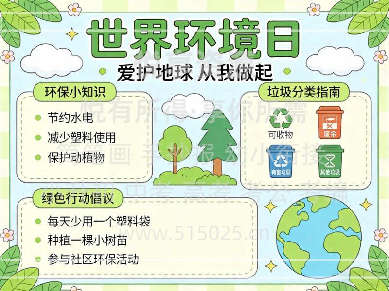 世界环境日 儿童校园手抄报模板 小学必备 可直接打印-悦享资源