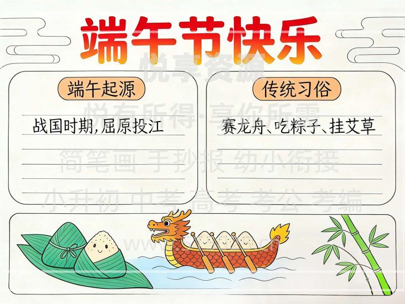 传统节日 端午节快乐 儿童校园手抄报模板 小学必备 可直接打印-悦享资源