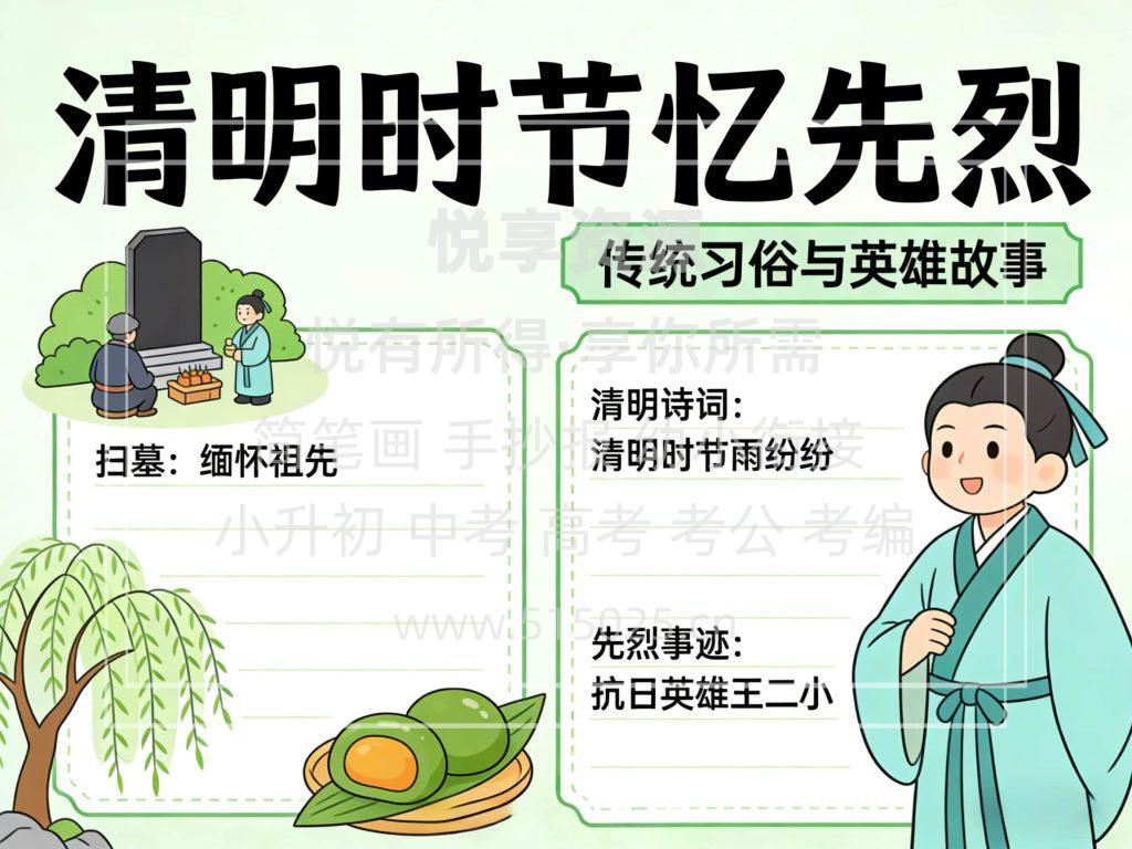 图片[1]-清明时节忆先烈 儿童校园手抄报模板 小学必备 可直接打印
