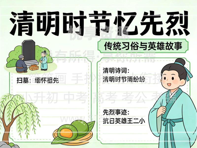 清明时节忆先烈 儿童校园手抄报模板 小学必备 可直接打印-悦享资源