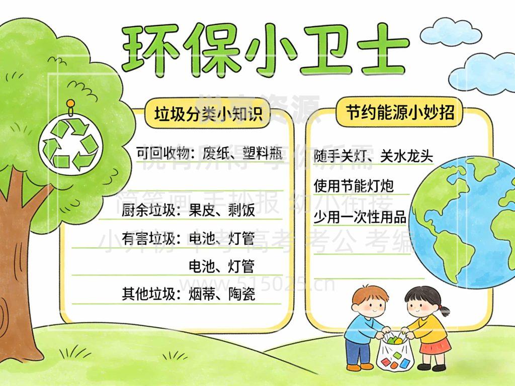 图片[1]-环保小卫士 儿童校园手抄报模板 小学必备 可直接打印