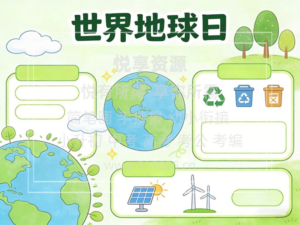 图片[2]-世界地球日 儿童校园手抄报模板 小学必备 可直接打印