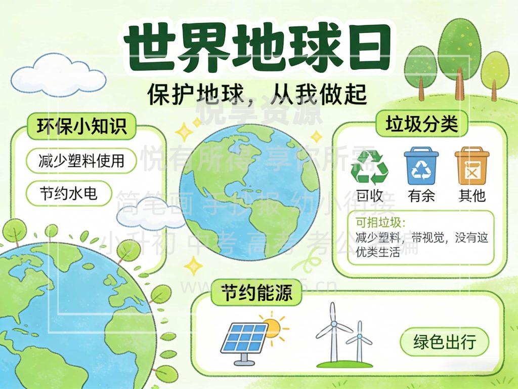 图片[1]-世界地球日 儿童校园手抄报模板 小学必备 可直接打印