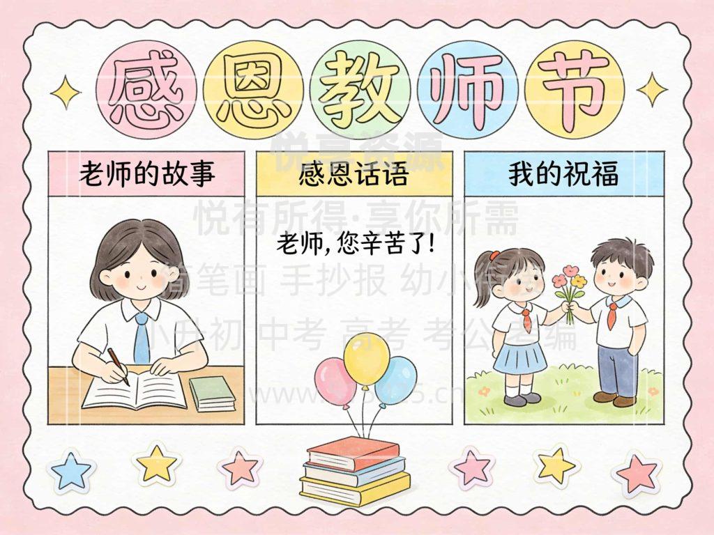图片[1]-感恩教师节 儿童校园手抄报模板 小学必备 可直接打印