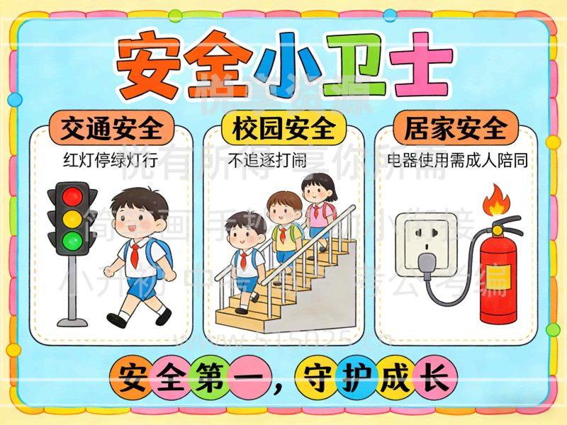 安全小卫士 儿童校园手抄报模板 小学必备 可直接打印