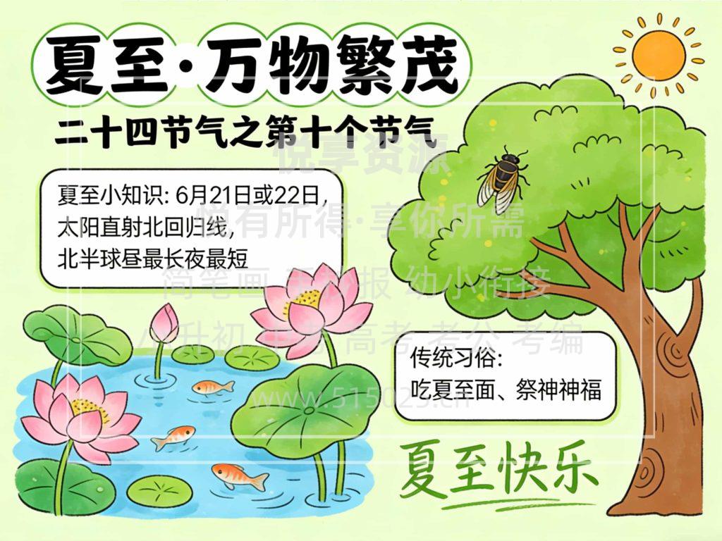 图片[1]-夏至 万物繁茂 儿童校园手抄报模板 小学必备 可直接打印