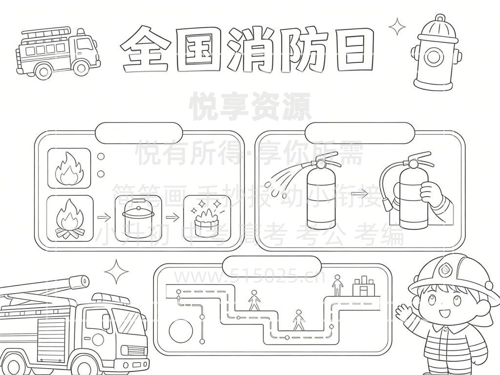 图片[3]-全国消防日 儿童校园手抄报模板 小学必备 可直接打印